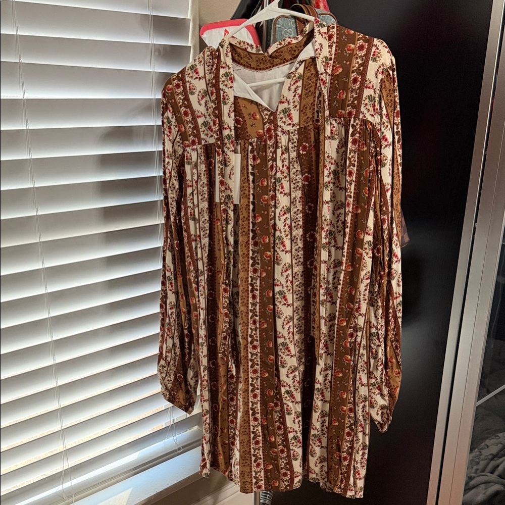 Bohemian Floral and Striped Tunic Dress